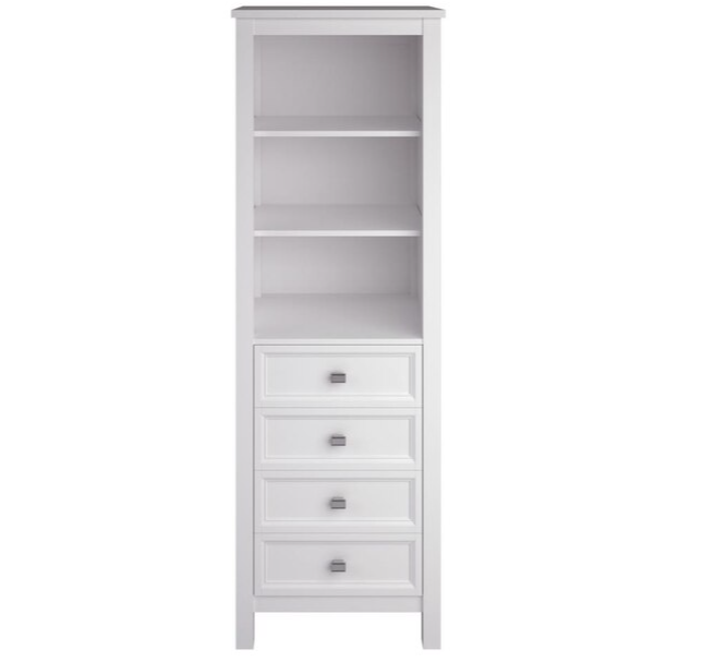 Allen Roth Canterbury 24 in W x 72 in H x 18 in D White MDF Freestanding Linen Cabinet