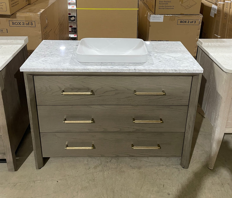Greentouch Home Knowell 48-in Rustic Taupe Oak Semi-recessed Single Sink Bathroom Vanity with Carrara Natural Marble Top