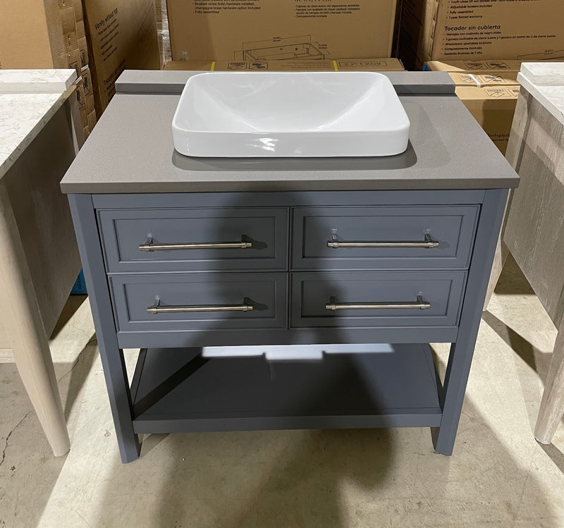 Ellen DeGeneres Riven 36-in Dusk Blue Semi-recessed Single Sink Bathroom Vanity with Dark Gray Engineered Stone Top