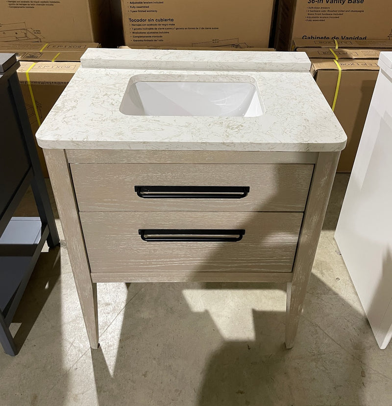 Origin 21 Nova 30-in Cerused Natural Oak Undermount Single Sink Bathroom Vanity with Calacatta Engineered Marble Top