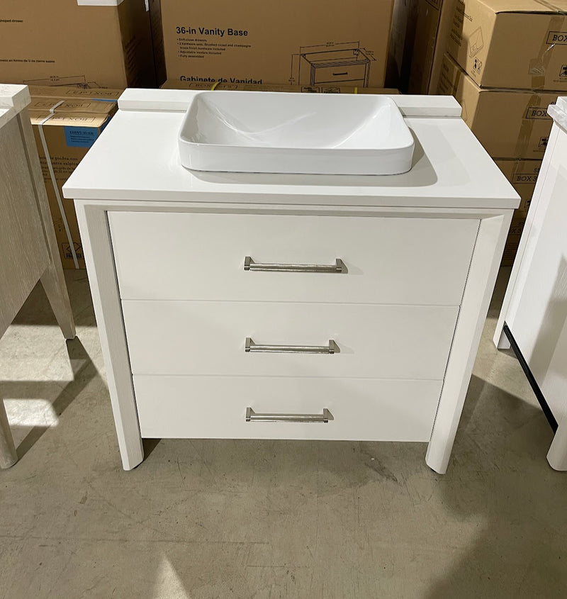 Greentouch Home Knowell 36-in White Oak Semi-recessed Single Sink Bathroom Vanity with Pure White Engineered Stone Top