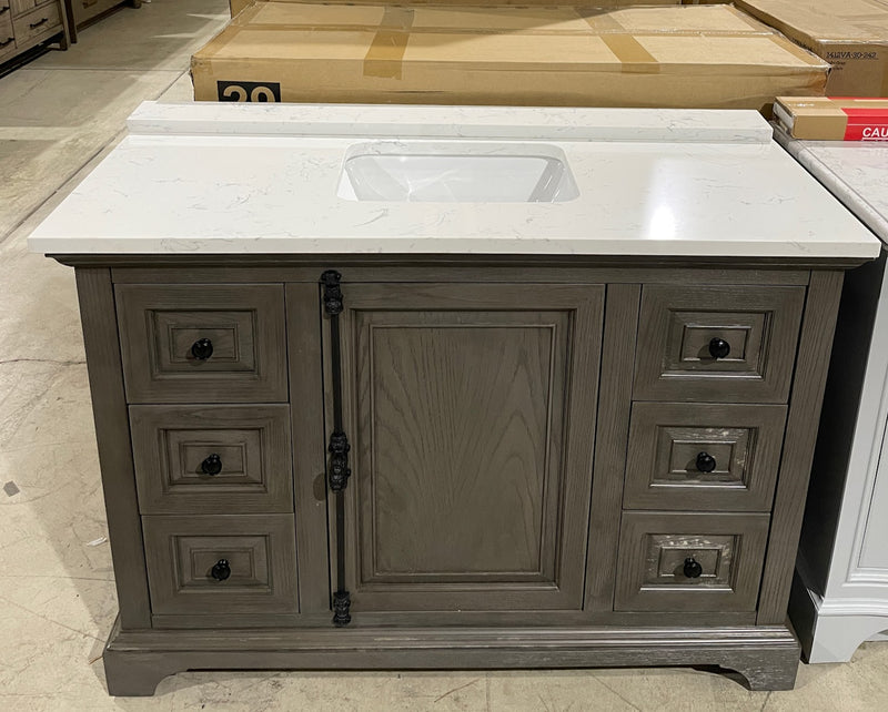Joslyn 48 in. W x 22 in. D Bath Vanity in Cashmere with Engineered Vanity Top in Carrara Marble with White Sink