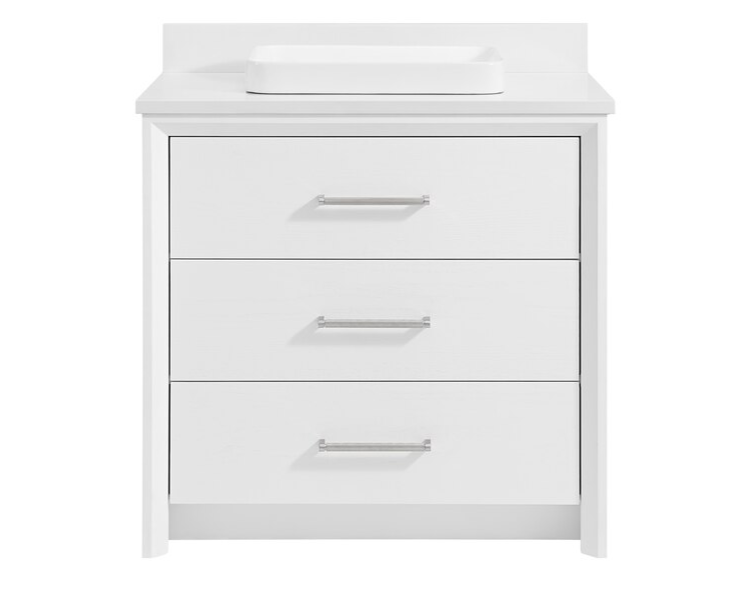 Greentouch Home Knowell 36-in White Oak Semi-recessed Single Sink Bathroom Vanity with Pure White Engineered Stone Top