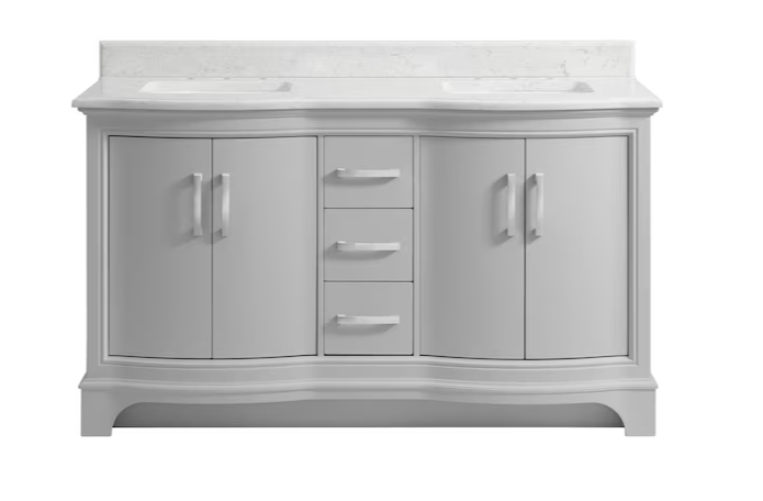 Allen + Roth Yorkshire 60-in Light Gray Undermount Double Sink Bathroom Vanity with Carrara Engineered Marble Top