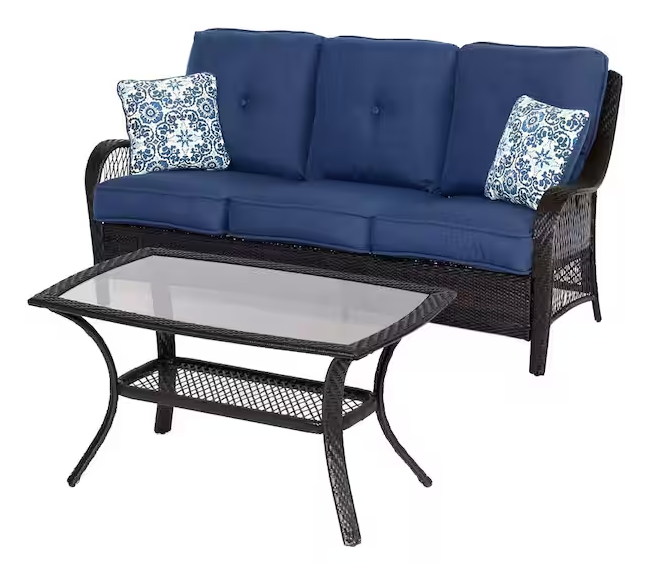 Hanover 2-Piece All-Weather Wicker Patio Set (Blue)