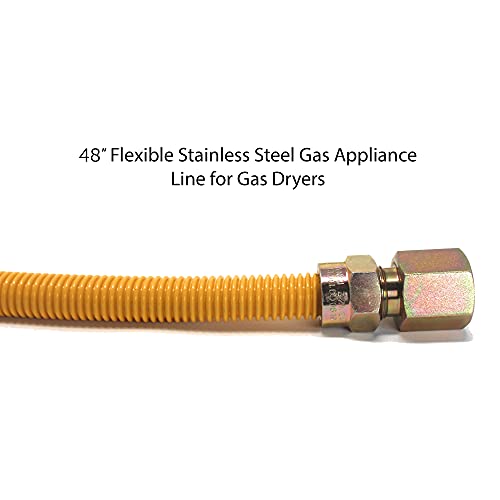 Appliance Pros Flexible Stainless Steel Gas Line for Dryer, Gas Hose Connector Kit, Comes with 1/2" OD 1/2" MIP x 1/2" FIP, Stainless Steel (GASLINE72)