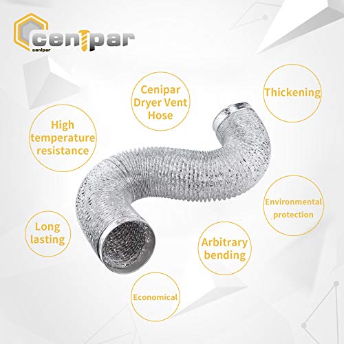 Cenipar Dryer Vent Hose-4 inch Ducting Vent Hose Flexible Aluminum Foil Non-Insulated (4 inch 8 feet) with 2 Clamps