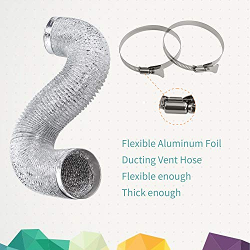 Cenipar Dryer Vent Hose-4 inch Ducting Vent Hose Flexible Aluminum Foil Non-Insulated (4 inch 8 feet) with 2 Clamps