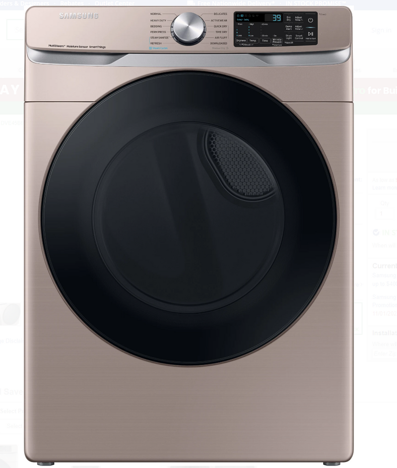 Samsung DVE45B6300C 7.5 cu. ft. Smart Electric Dryer